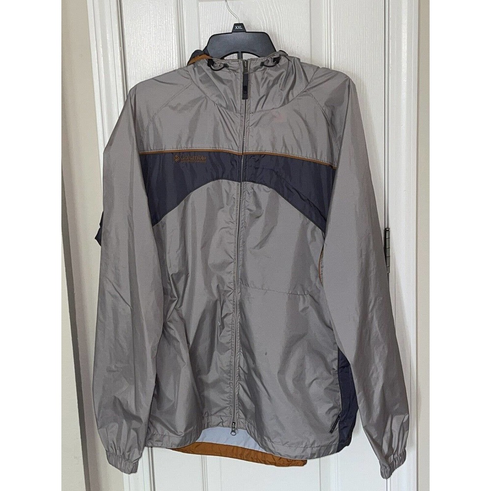 Columbia Lightweight Hooded Jacket Size XL Men’s Beige Gray Packable Windbreaker